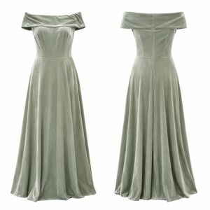 Revelry Velvet Gown Dress Off The Shoulder Sage Green Sz 16 Formal Wedding